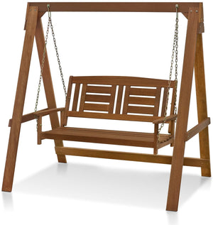 Hardwood Porch Swing with Stand in Teak Oil