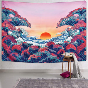 Ocean Wave at Sunset Tapestry
