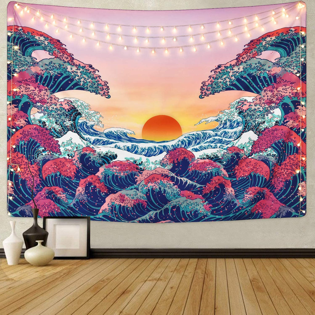 Ocean Wave at Sunset Tapestry