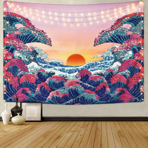 Ocean Wave at Sunset Tapestry