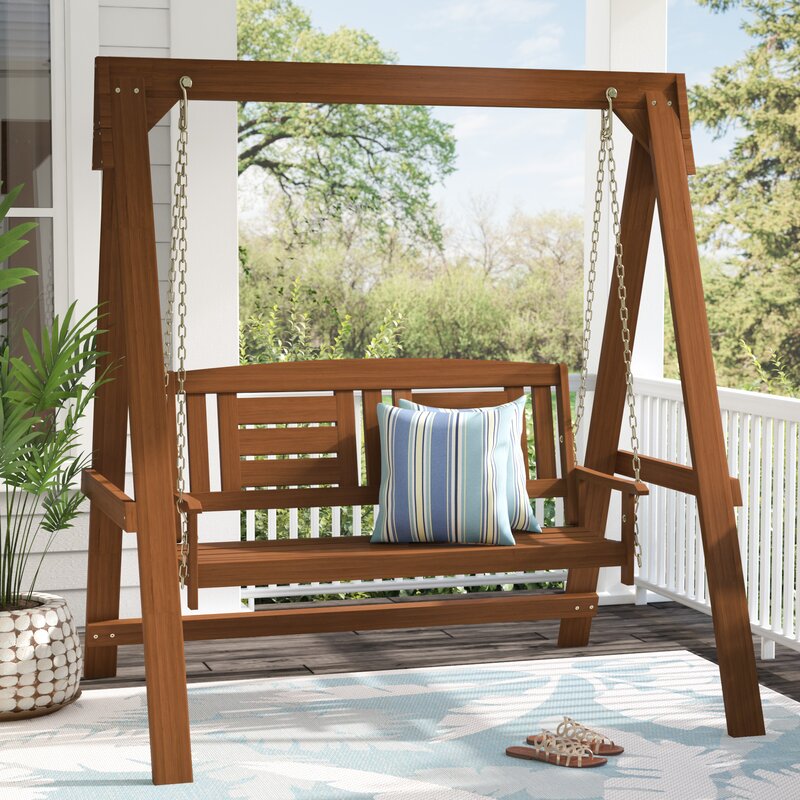 Hardwood Porch Swing with Stand in Teak Oil