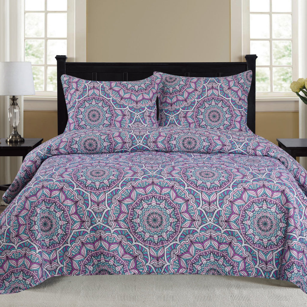 Purple Cynthia - Three Piece Quilt Set