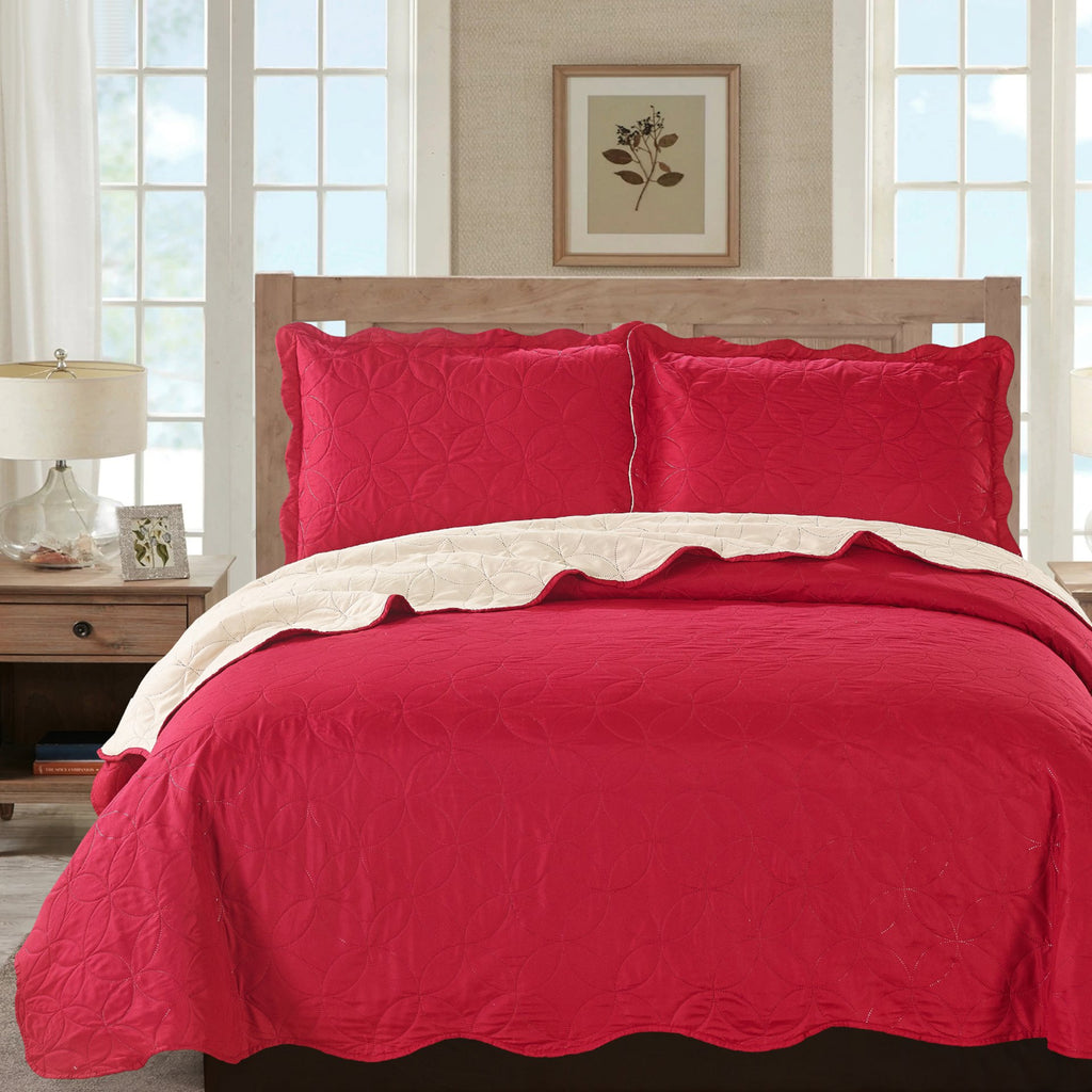 Sherry Red - Three Piece Reversible Quilt Set